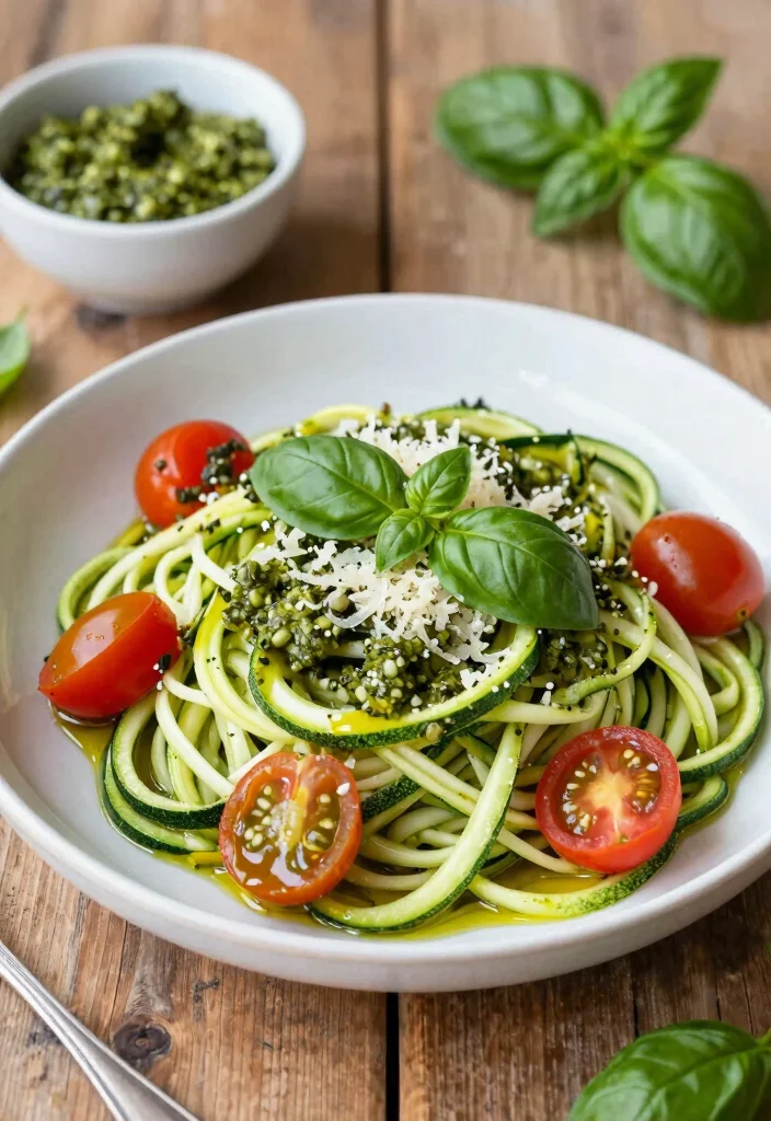 12 Light Dinner Recipes for Easy Healthy Nights - 1. Zucchini Noodles with Pesto and Cherry Tomatoes 1