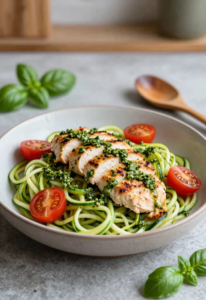 12 Low Carb Dinner Recipes for Light Satisfying Meals 1 12 Low Carb Dinner Recipes for Light Satisfying Meals - 1. Zucchini Noodles with Pesto and Grilled Chicken 1