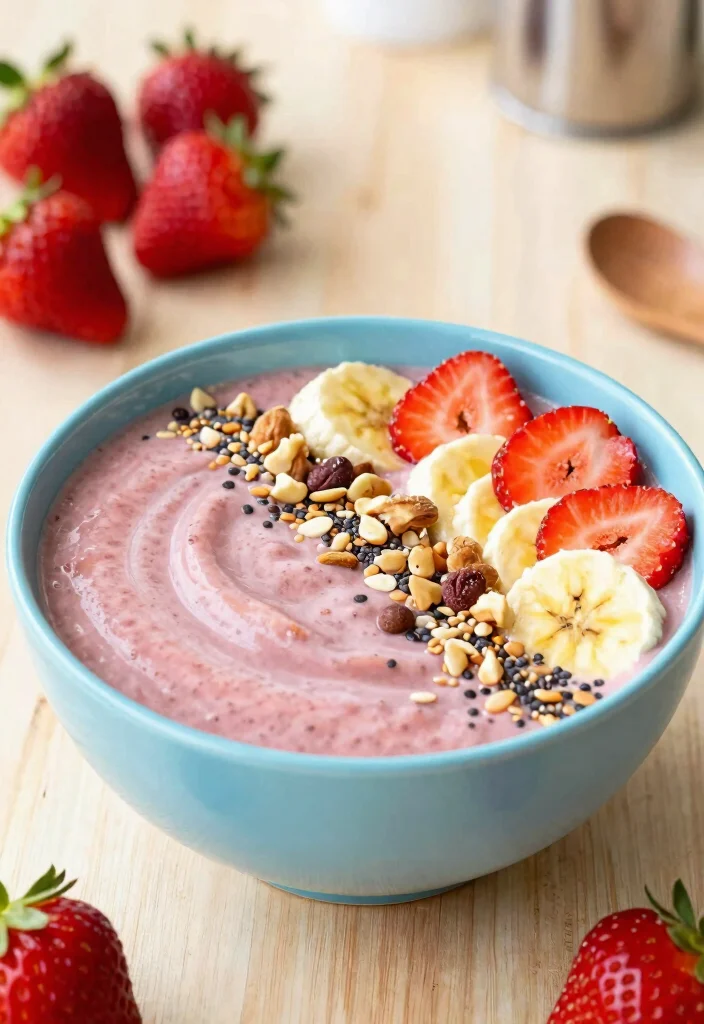 12 Strawberry Dessert Recipes with Fresh Seasonal Taste 56 12 Strawberry Dessert Recipes with Fresh Seasonal Taste - 6. Strawberry Banana Smoothie Bowl 1