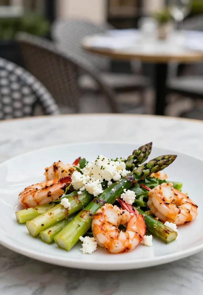 12 Summer Dinner Recipes for Light Seasonal Meals - 11. Asparagus and Goat Cheese Salad with Grilled Shrimp 1