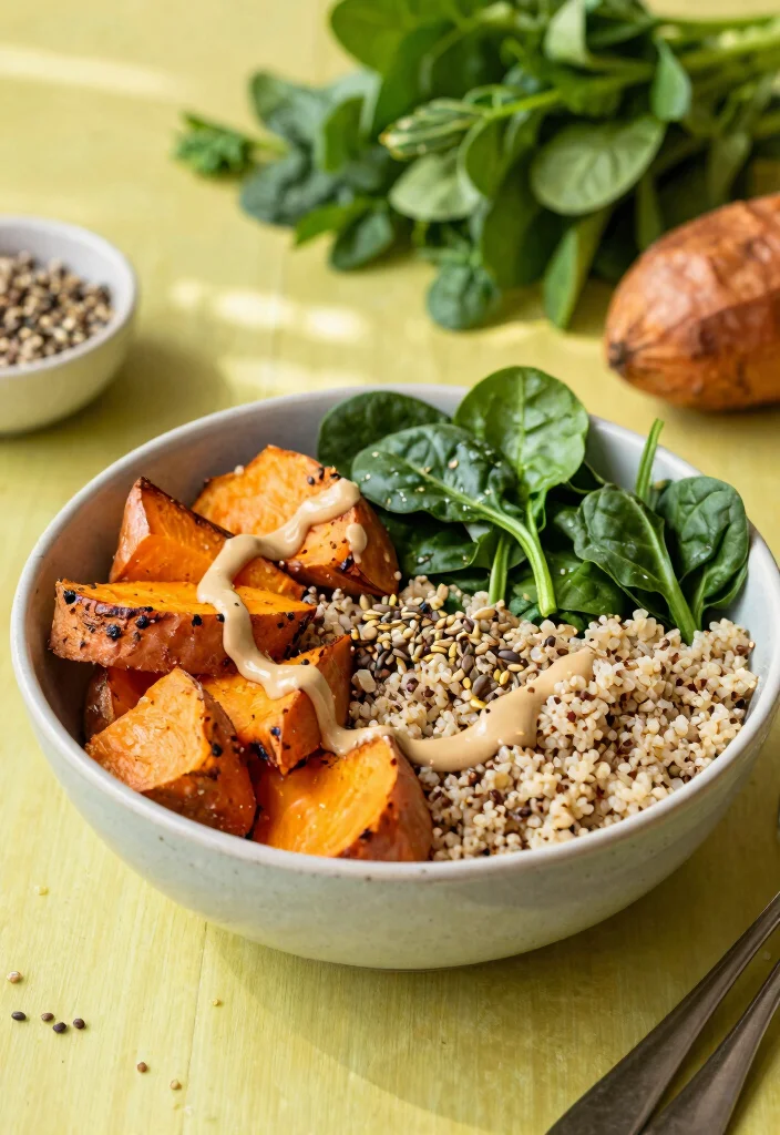 12 Vegan Sweet Potato Recipes for Hearty Comfort Meals 56 12 Vegan Sweet Potato Recipes for Hearty Comfort Meals - 6. Sweet Potato and Spinach Quinoa Bowl 1