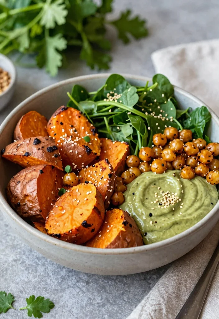 14 High Protein Dinner Recipes for Filling Balanced Meals 78 14 High Protein Dinner Recipes for Filling Balanced Meals - 8. Sweet Potato and Chickpea Buddha Bowl 1