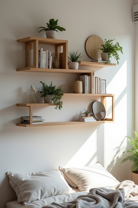 asymmetrical floating shelves arrangement