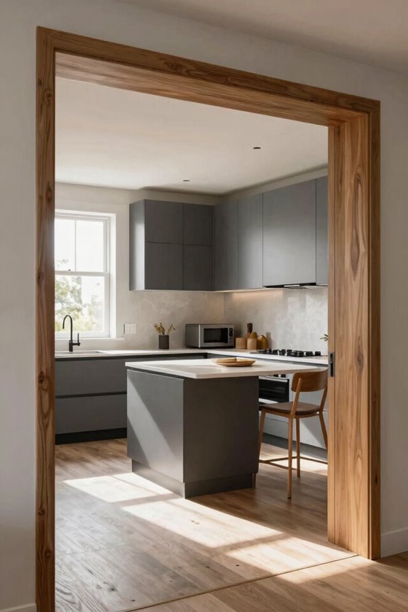 broken l kitchen with multiple doorways
