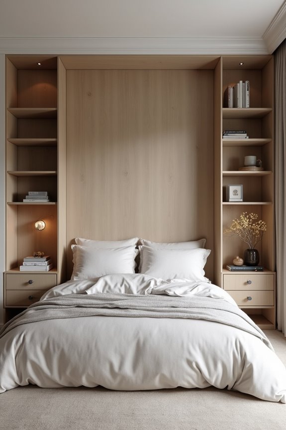 built in headboard storage display
