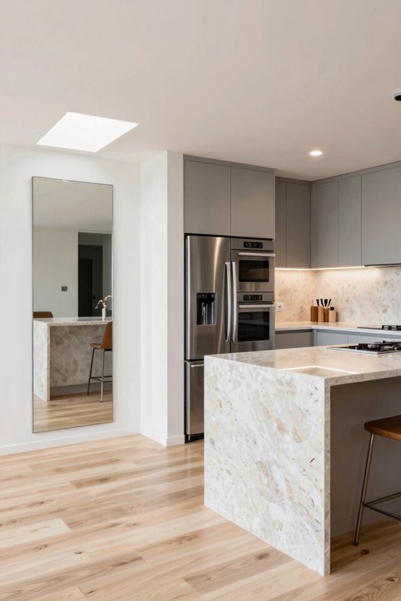 continuous flooring mirrored surfaces integrated appliances