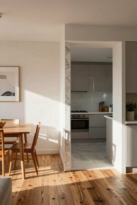 contrasting flooring defines zones