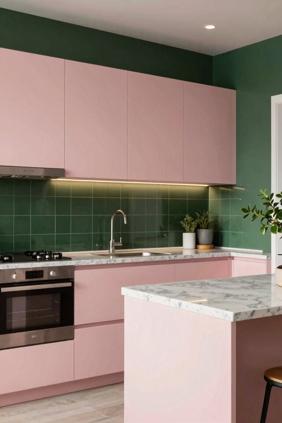 5 Modern Pink Kitchen Ideas 4 dark green pink white brass