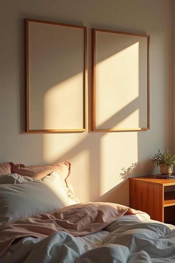 Wall Poster Ideas to Transform Your Bedroom 7 eye level posters with balanced lighting