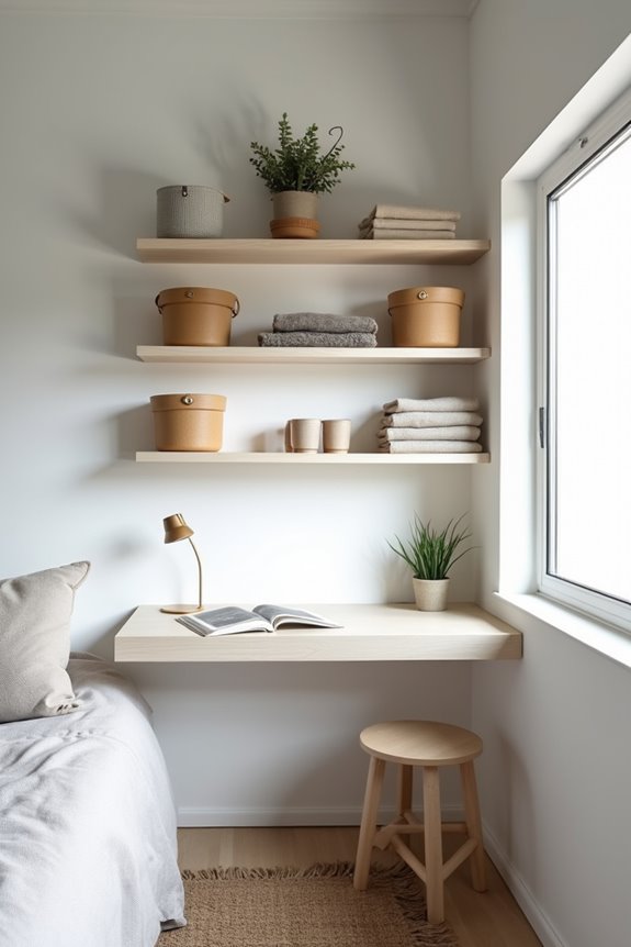 7 Single Bedroom Ideas to Maximize Your Space 3 floating shelves maximize vertical storage