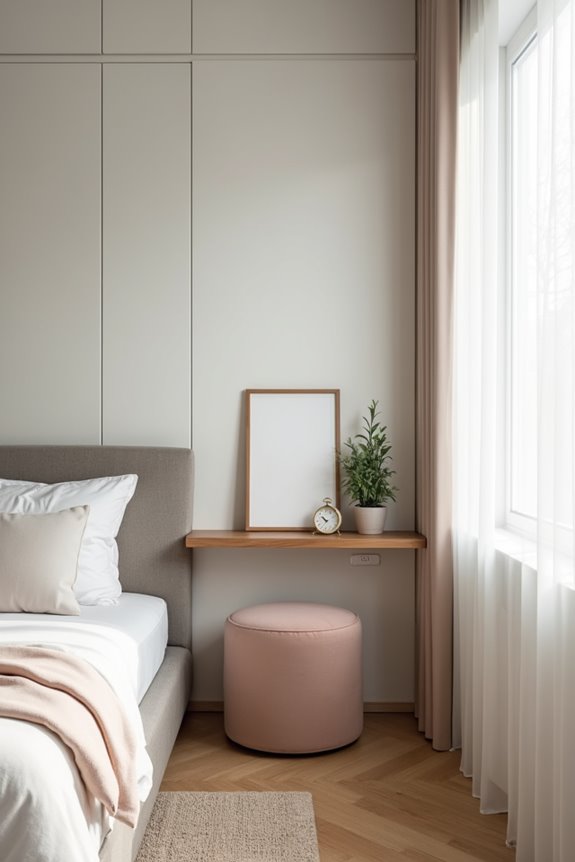 10 Tiny Bedroom Ideas to Maximize Your Small Space 5 floating shelves or bedside stools