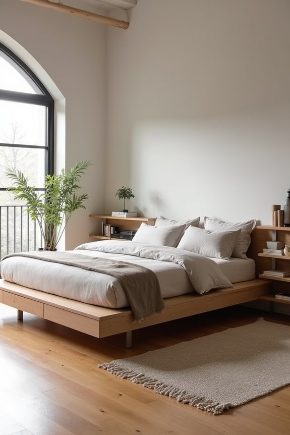floating shelves replace nightstands effectively