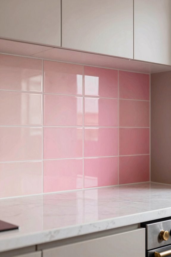 5 Modern Pink Kitchen Ideas 3 glossy pink backsplash as centerpiece