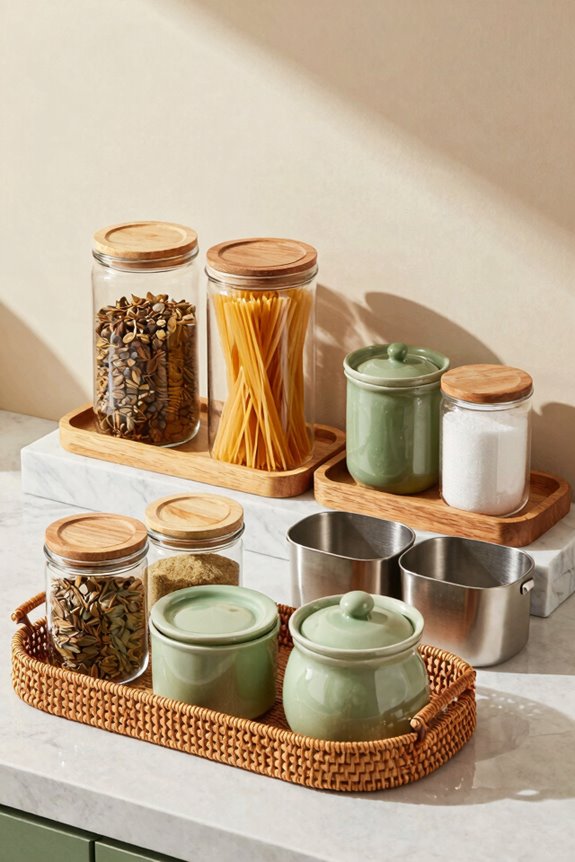 5 Kitchen Counter Decor Ideas to Transform Your Space 3 group related items in trays neatly