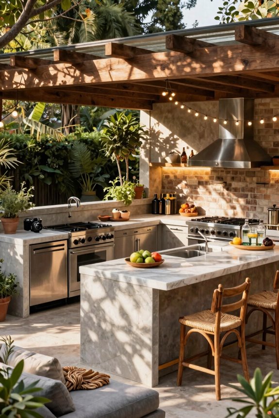 Outside Kitchen Ideas to Transform Your Backyard 6 integrated outdoor bar seating flow
