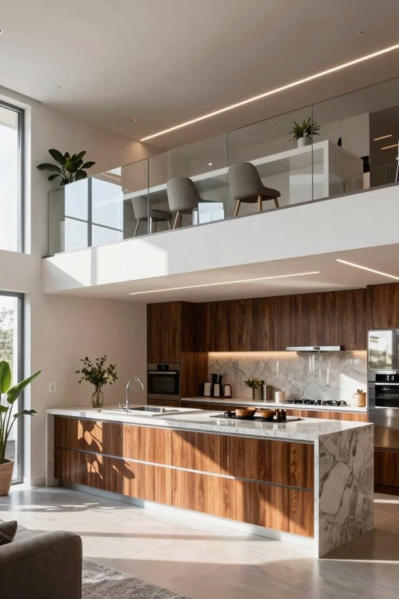 island bridges levels for cohesive split level kitchen