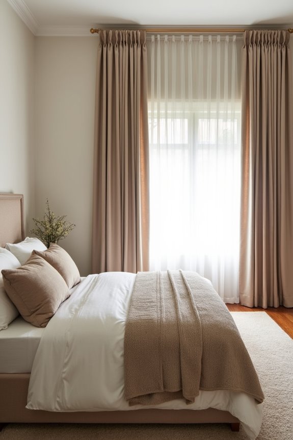 Beige Bedroom Ideas for a Serene Sanctuary 7 layered neutrals with sheer blackout treatment
