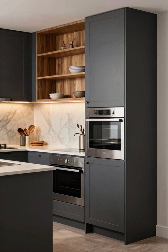 light oak white marble two tone cabinetry