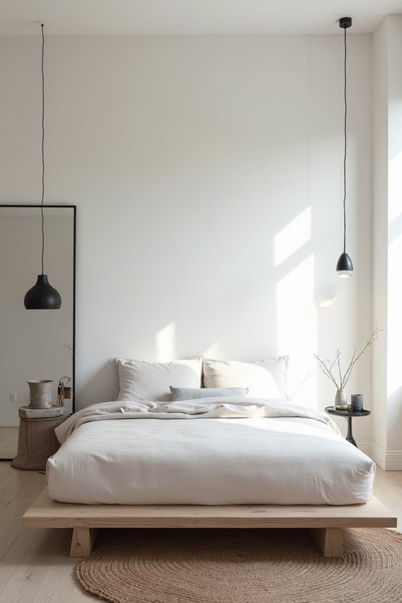 minimalist bed with natural textures
