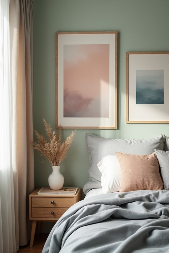 Wall Poster Ideas to Transform Your Bedroom 2 muted tone calm bedroom art pairing
