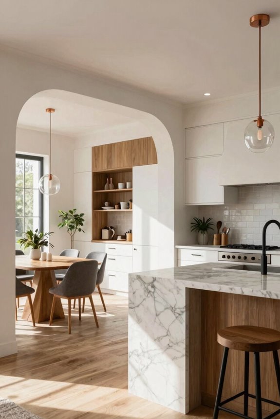 open archway seamless kitchen dining flow
