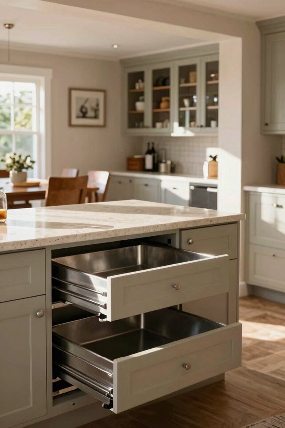 pull out bins and corner cabinets