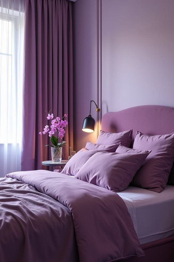 purple accents walls textiles headboard