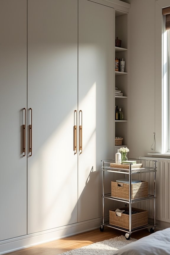 rolling carts and slim cabinets for flexible storage