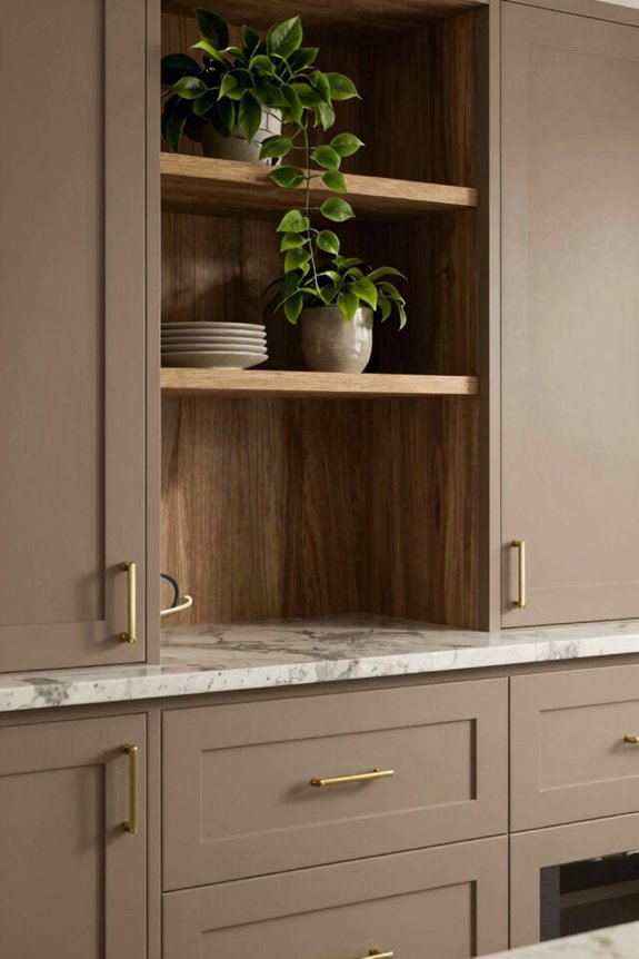 taupe wood greenery layering harmony