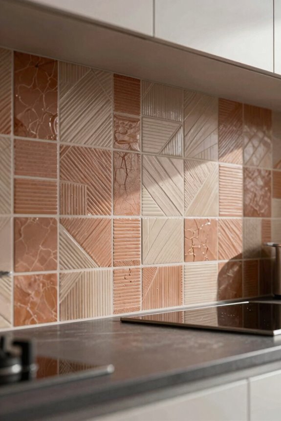 textured backsplash adds dimension with lighting