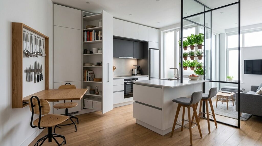 tiny open plan kitchen living space maximize layout