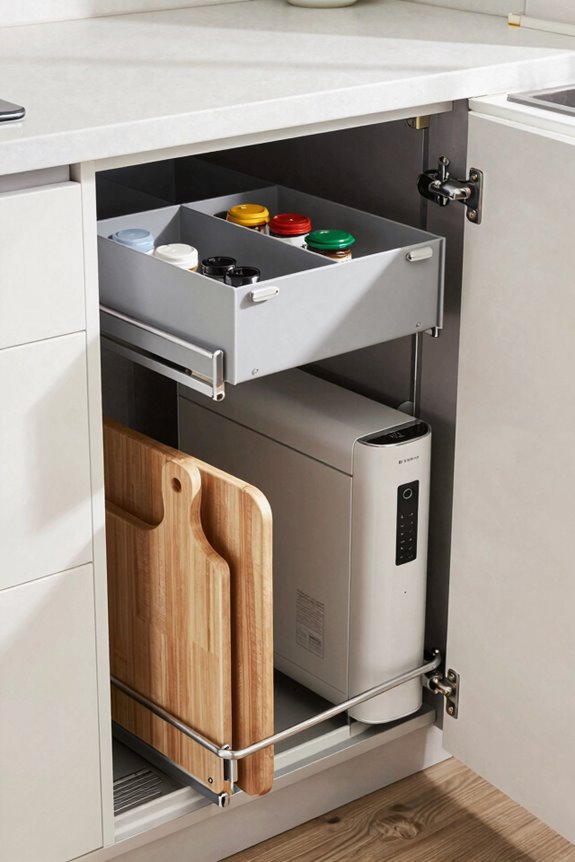 5 Smart RV Kitchen Ideas to Maximize Your Mobile Space 4 two tier organizers corner pulls hydaway bottles