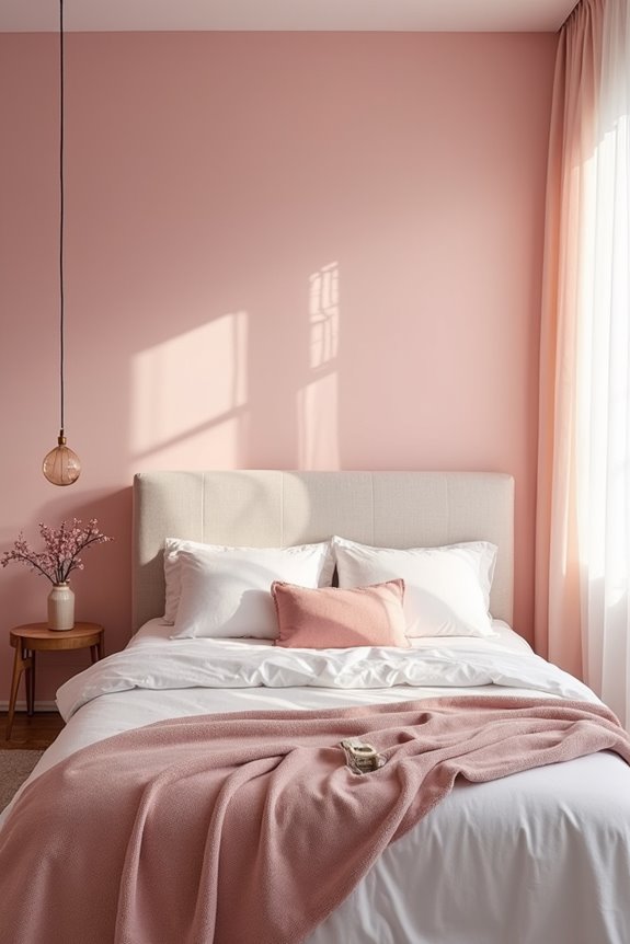 velvet headboard anchors pink walls