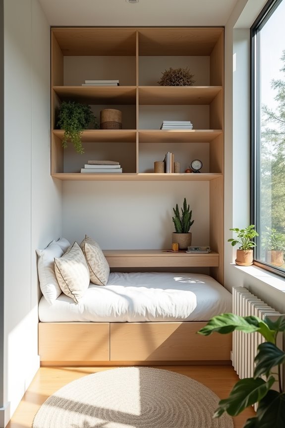 10 Tiny Bedroom Ideas to Maximize Your Small Space 6 vertical storage with floating shelves