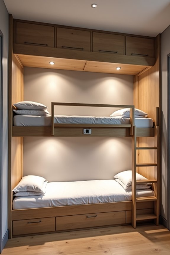 Modern Bunk Room Ideas That Maximize Space 5 wall mounted lights individual outlets