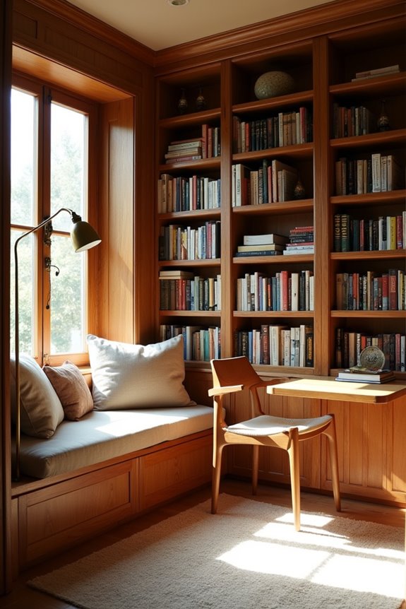 walnut shelves multipurpose library retreat