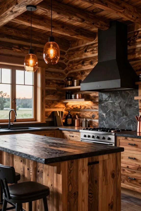 7 Log House Kitchen Ideas That Blend Rustic Charm With Modern Function 3 warm cool layered kitchen lighting harmony