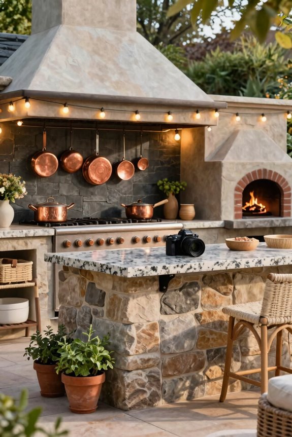 Outside Kitchen Ideas to Transform Your Backyard 7 warm layered outdoor kitchen lighting