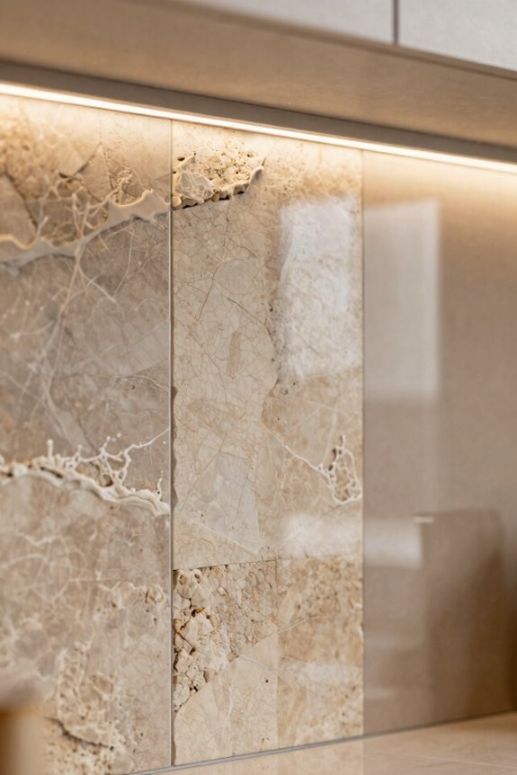 3 Kitchen Splashback Ideas That Transform Your Space 3 warm travertine with amber glass accents